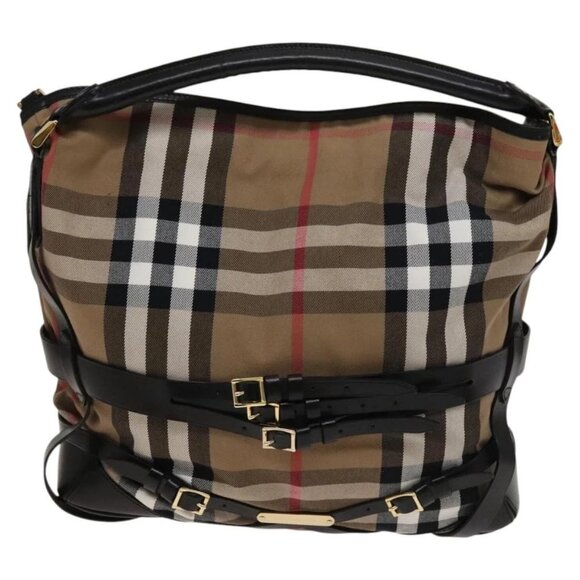 BURBERRY Nova Check Shoulder Bag Canvas 2way Beige Gold Auth 120971 - Picture 2 of 16